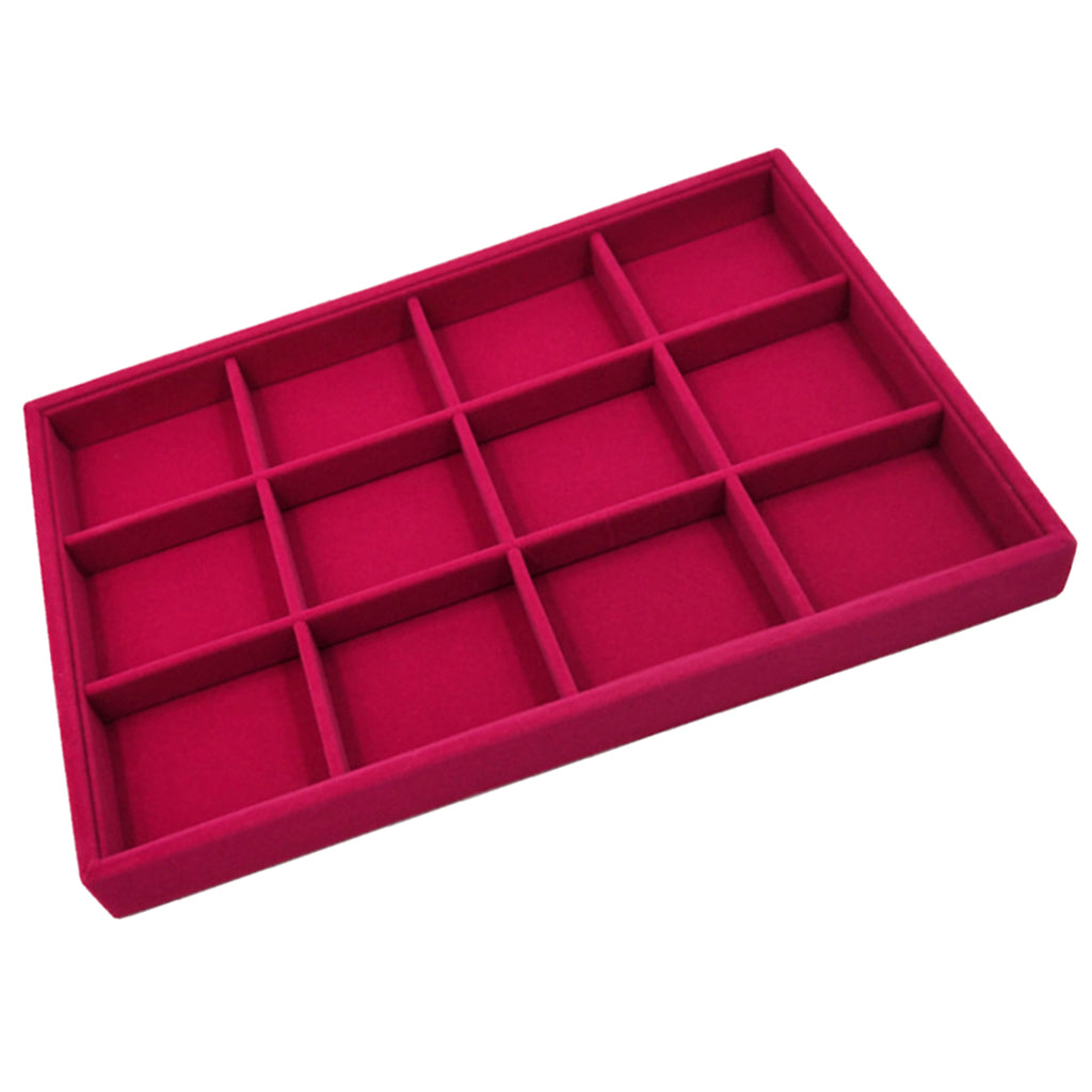 Rose Pink Velvet Jewelry Display Organizer Box Tray Showcase 12 Grids