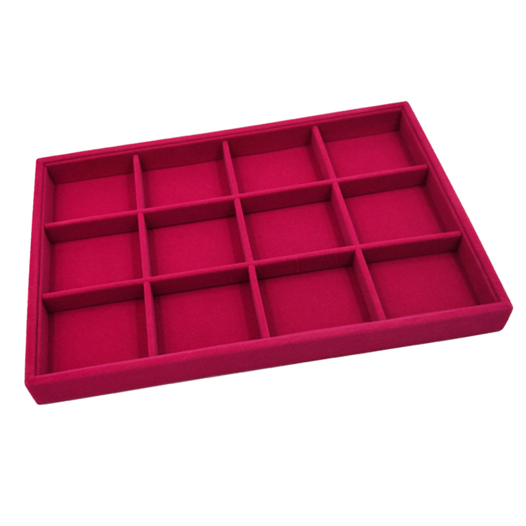 Rose Pink Velvet Jewelry Display Organizer Box Tray Showcase 12 Grids