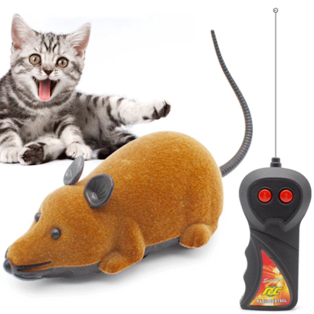 Moving Funny Wireless Electronic Remote Control Mouse Pets Cats Toy Black