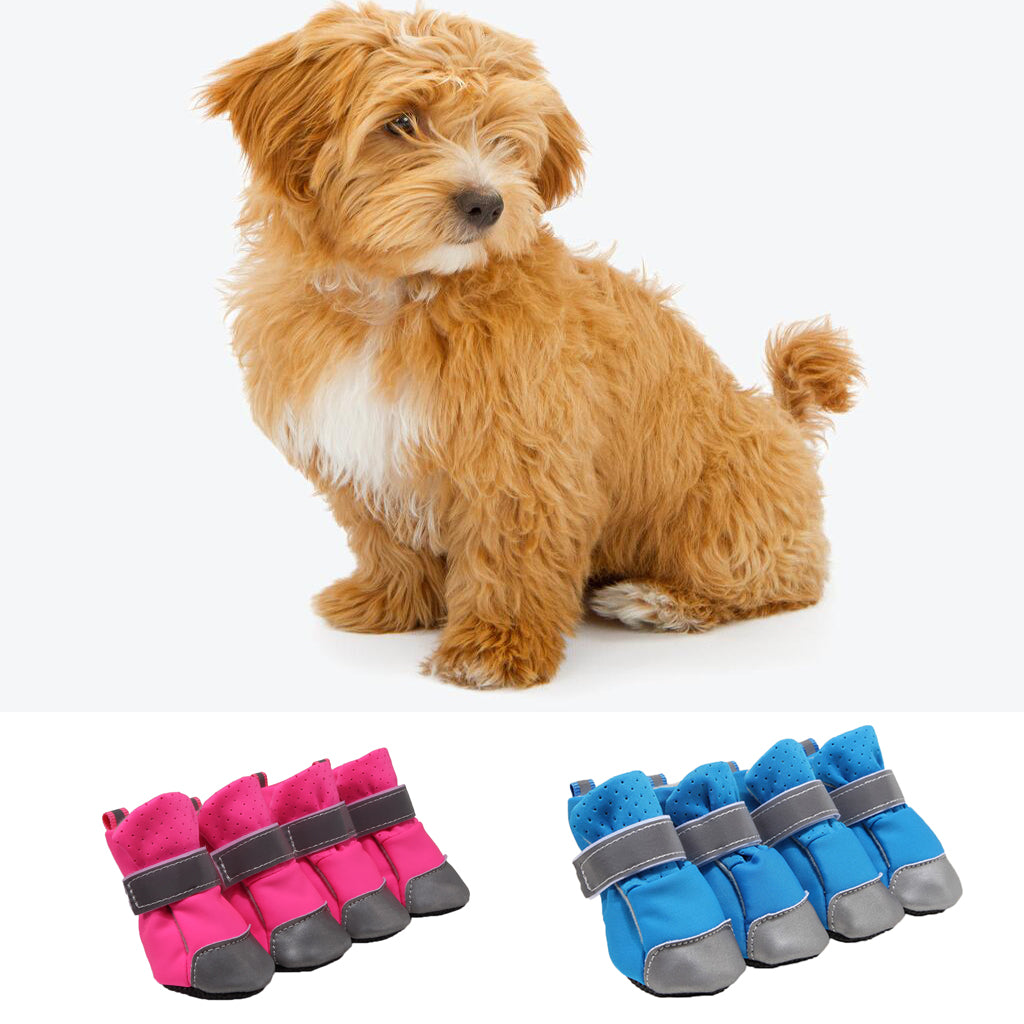 4 Pcs Dog Pet Breathable Boots Puppy Outdoor Warm Anti-Slip Shoes Rose S