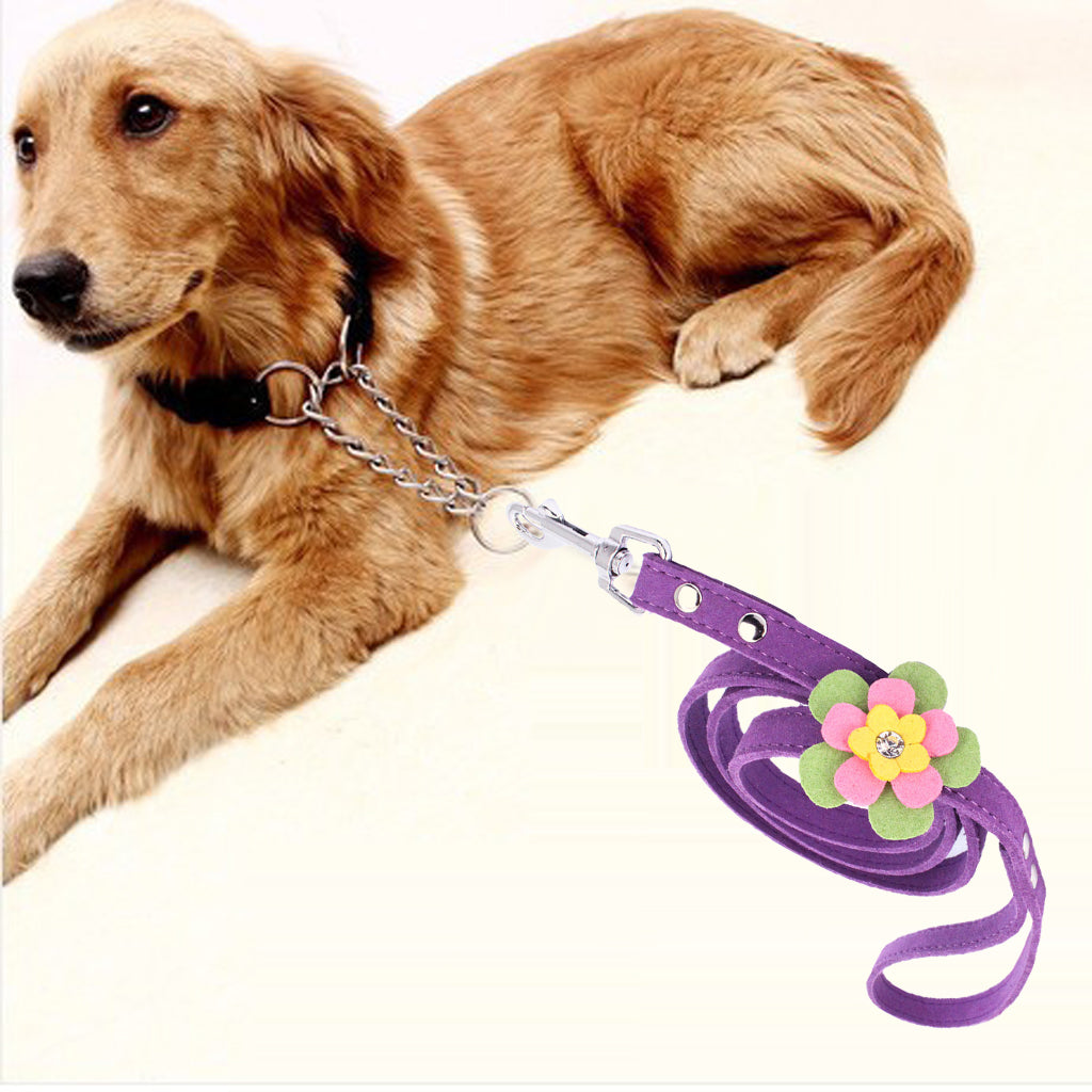 Adjustable Pet Puppy Flower Lead Leash Traction Rope For Dog Deep Purple S