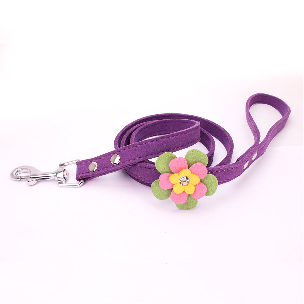 Adjustable Pet Puppy Flower Lead Leash Traction Rope For Dog Deep Purple S