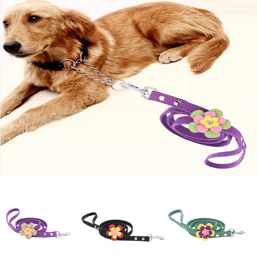 Adjustable Pet Puppy Flower Lead Leash Traction Rope For Dog Deep Purple S