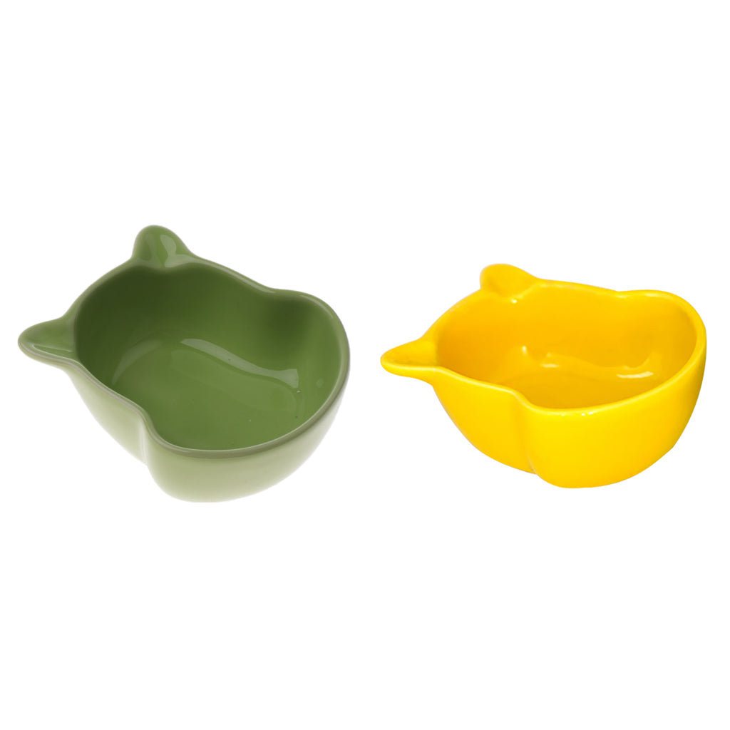 Small Ceramic Bowl Pet Hamster Rabbit Corner Feeder Feeding Bowl Dish Yellow