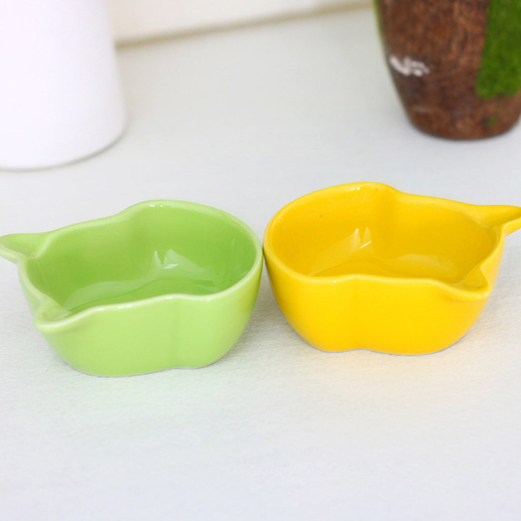 Small Ceramic Bowl Pet Hamster Rabbit Corner Feeder Feeding Bowl Dish Yellow