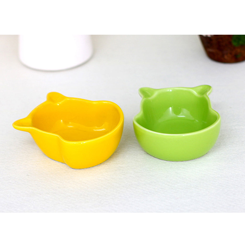 Small Ceramic Bowl Pet Hamster Rabbit Corner Feeder Feeding Bowl Dish Yellow