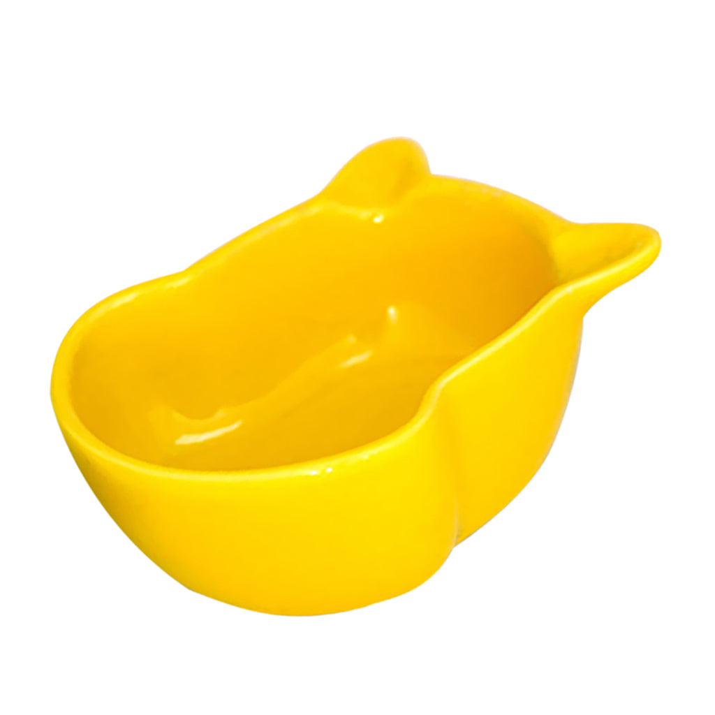 Small Ceramic Bowl Pet Hamster Rabbit Corner Feeder Feeding Bowl Dish Yellow