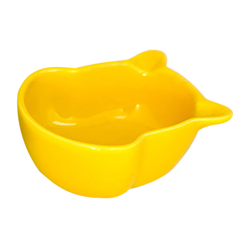 Small Ceramic Bowl Pet Hamster Rabbit Corner Feeder Feeding Bowl Dish Yellow