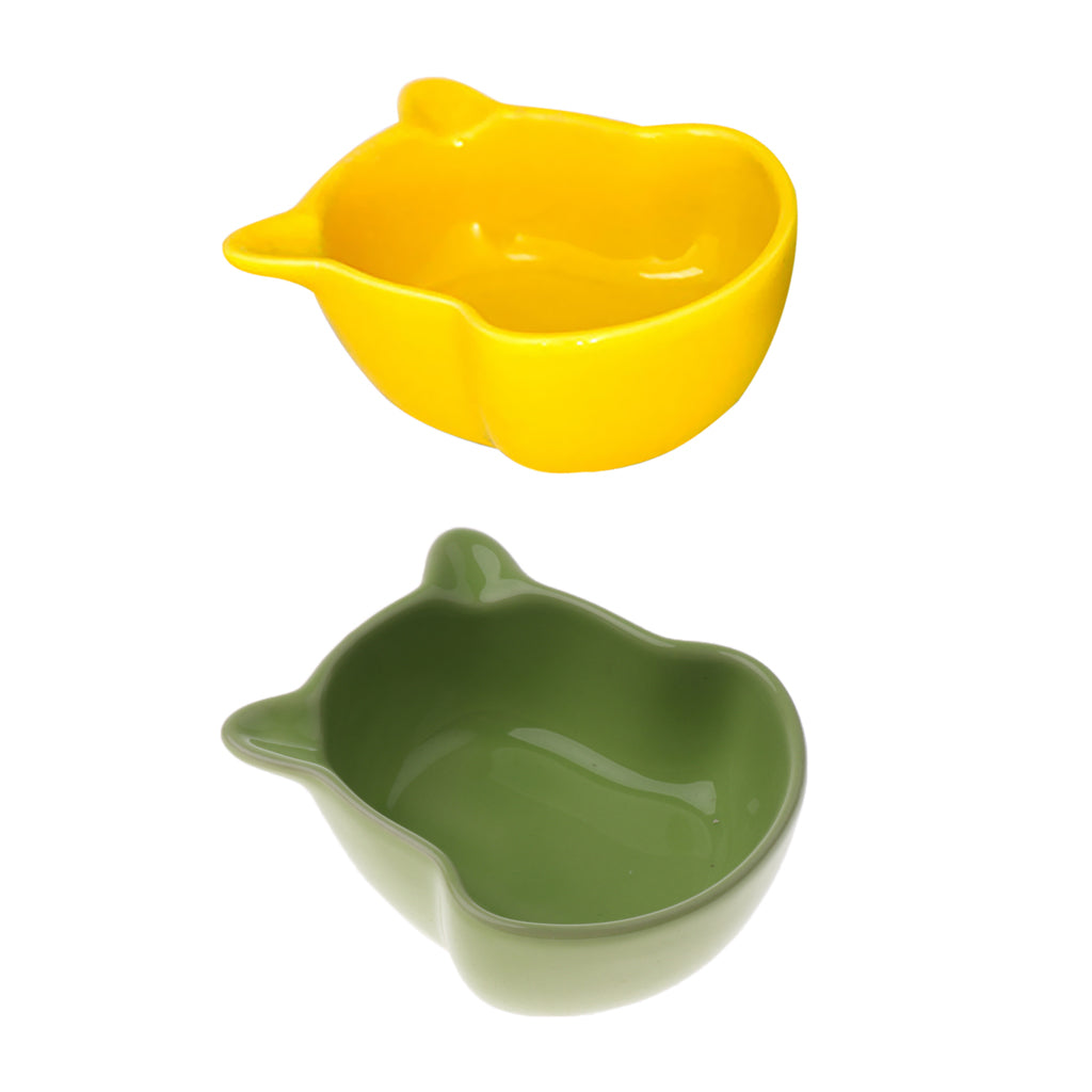 Small Ceramic Bowl Pet Hamster Rabbit Corner Feeder Feeding Bowl Dish Yellow