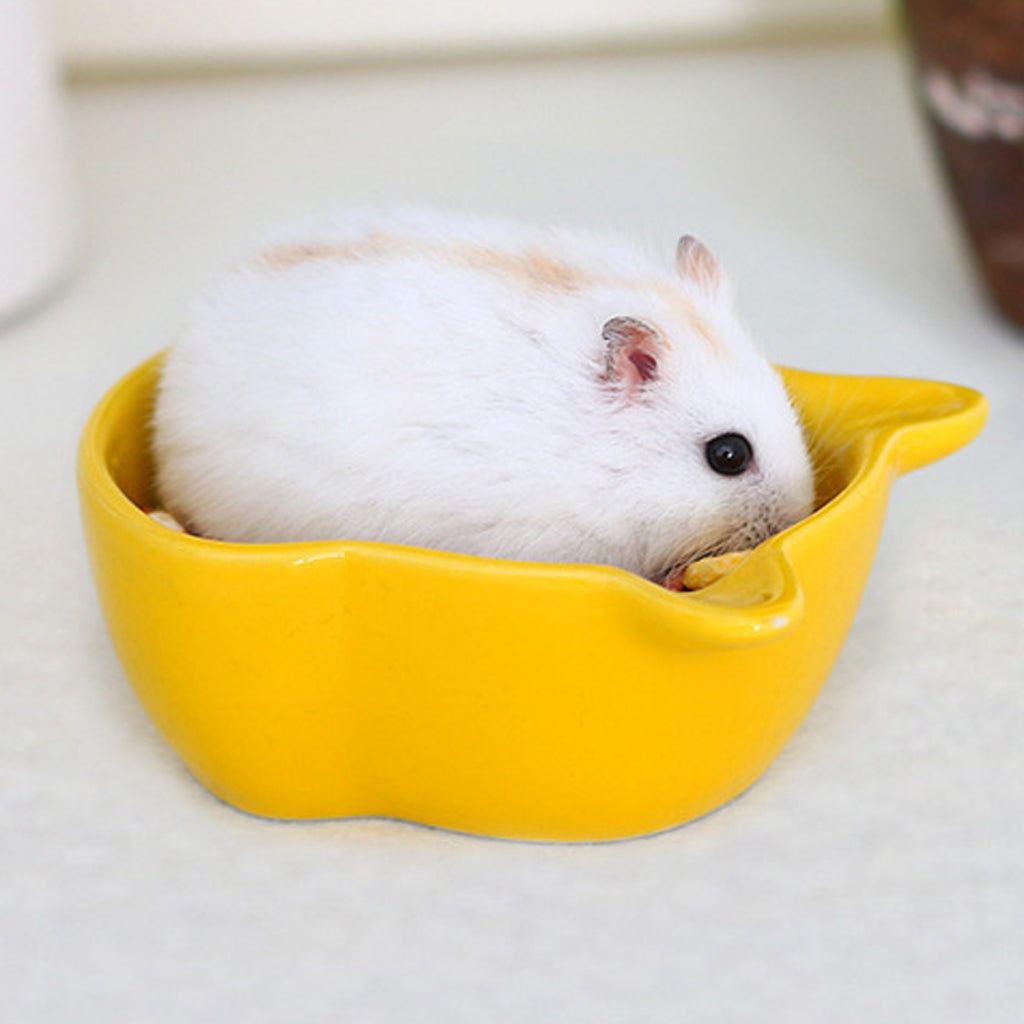 Small Ceramic Bowl Pet Hamster Rabbit Corner Feeder Feeding Bowl Dish Yellow