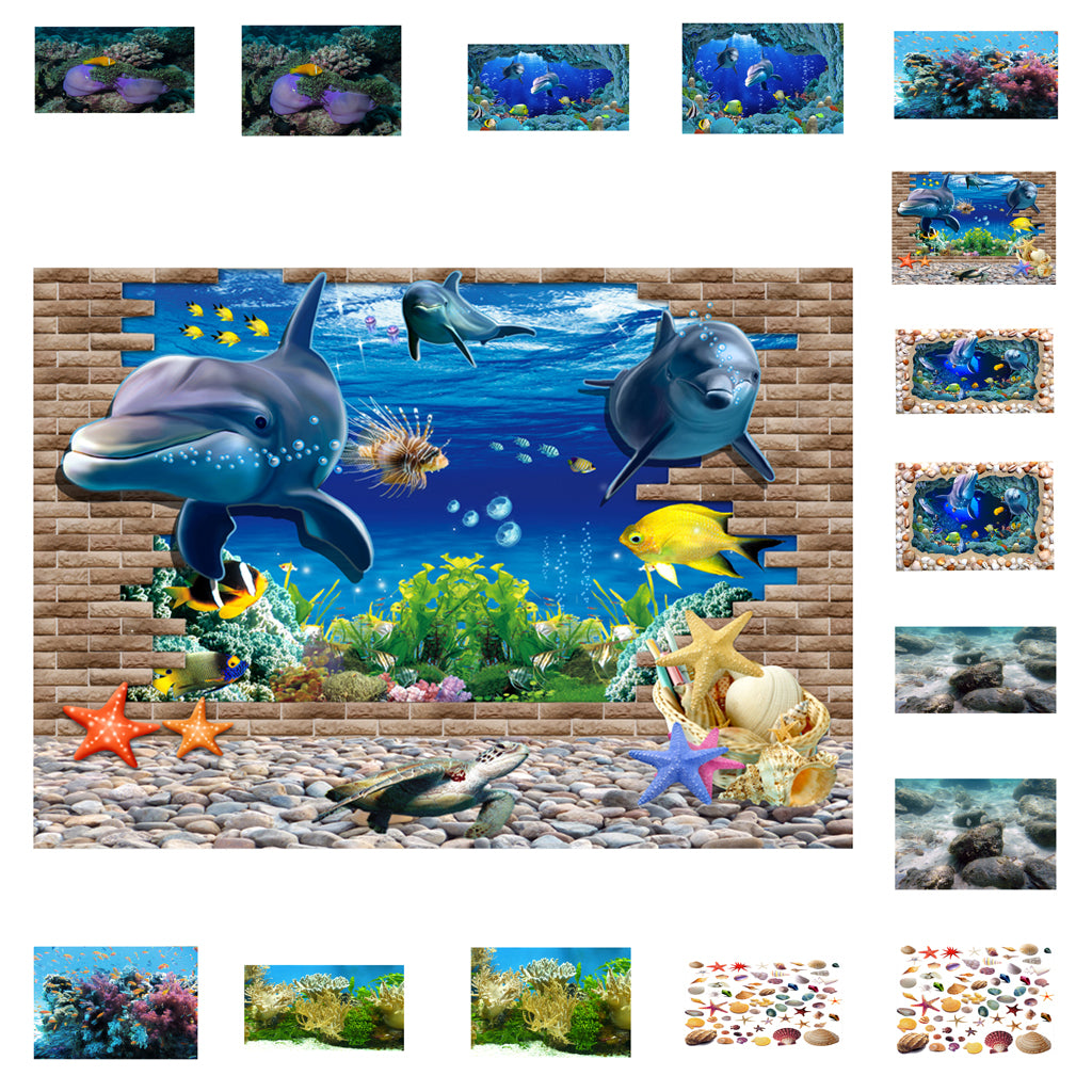 PVC Aquarium Adhesive Background Sticker Fish Tank Decor Underwater World S