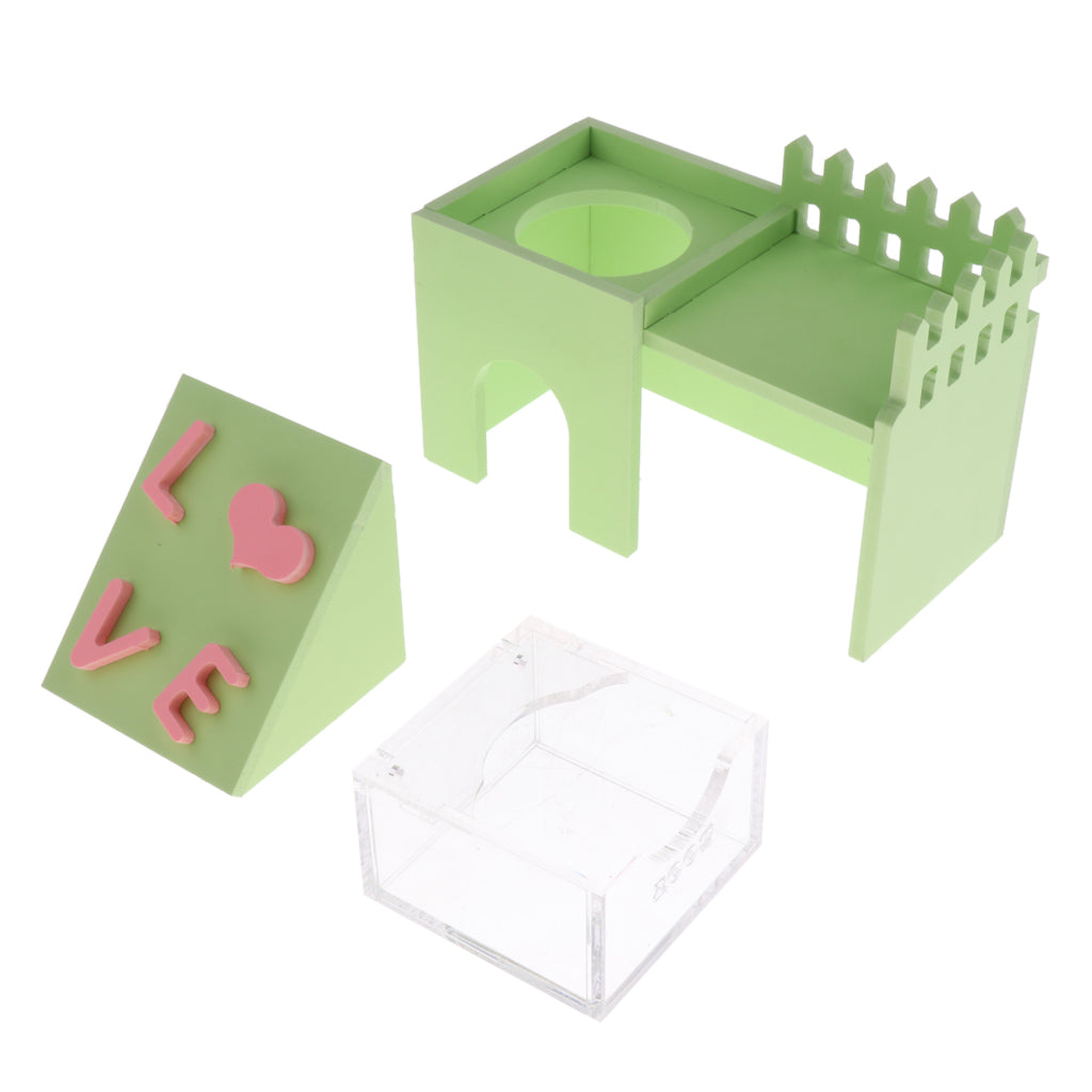 3 in 1 Hamster House Squirrel Sleeping Nest Bed Ladder Toy Feeder Bowl Green