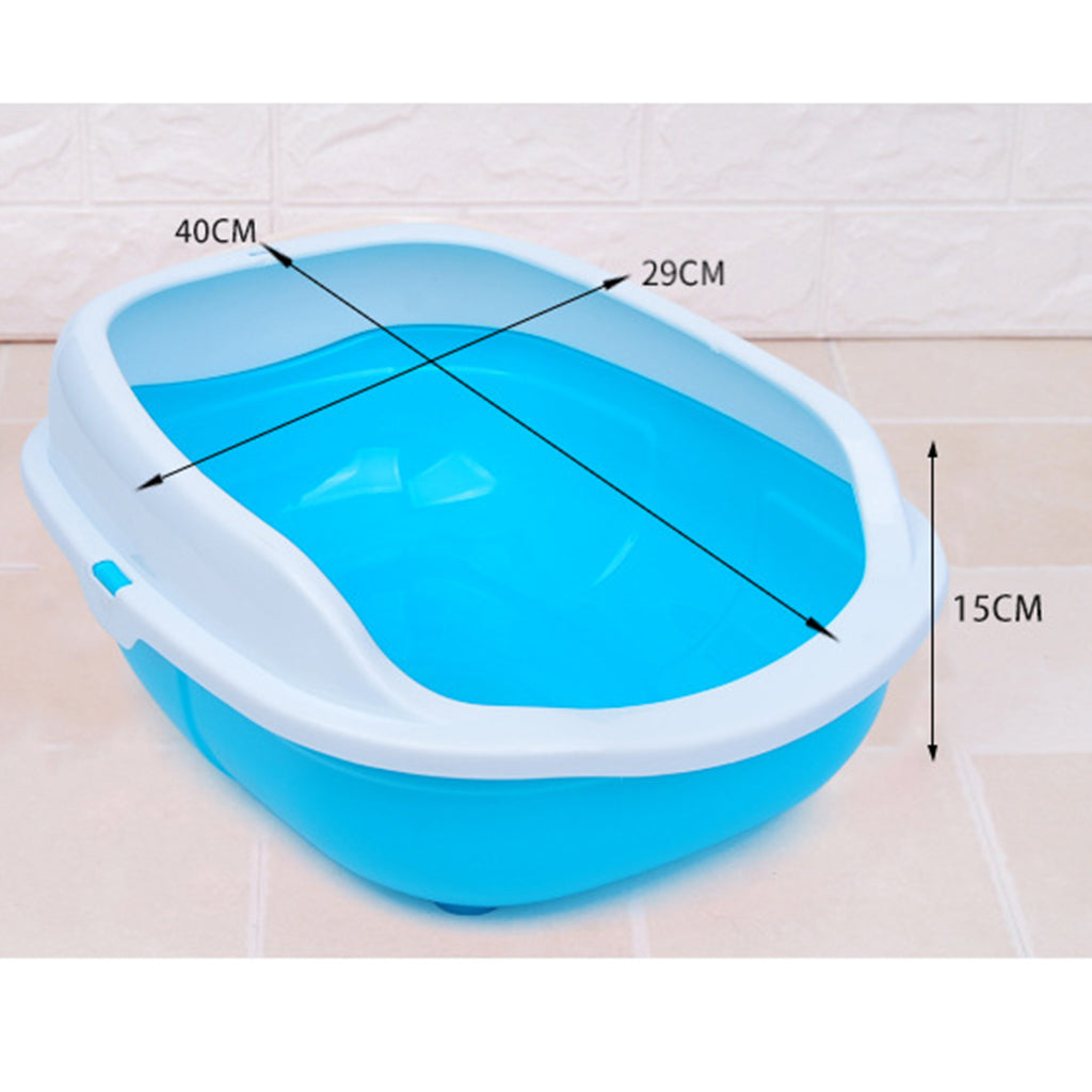 Colorful Cat Litter Box Tray Anti Splash Toilet Fenced Pan with Shovel Blue