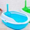 Colorful Cat Litter Box Tray Anti Splash Toilet Fenced Pan with Shovel Blue