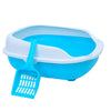 Colorful Cat Litter Box Tray Anti Splash Toilet Fenced Pan with Shovel Blue