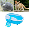 Colorful Cat Litter Box Tray Anti Splash Toilet Fenced Pan with Shovel Blue