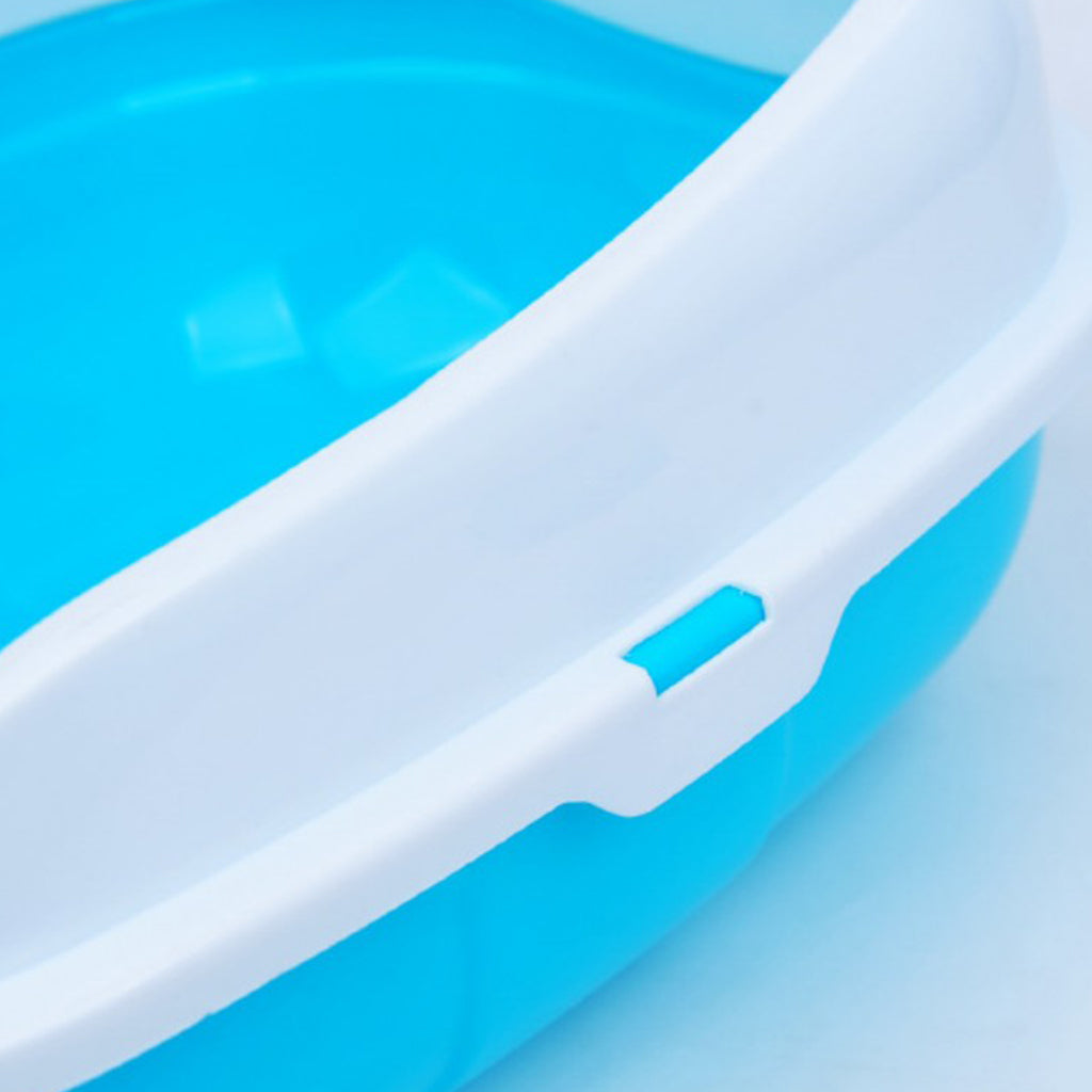 Colorful Cat Litter Box Tray Anti Splash Toilet Fenced Pan with Shovel Blue