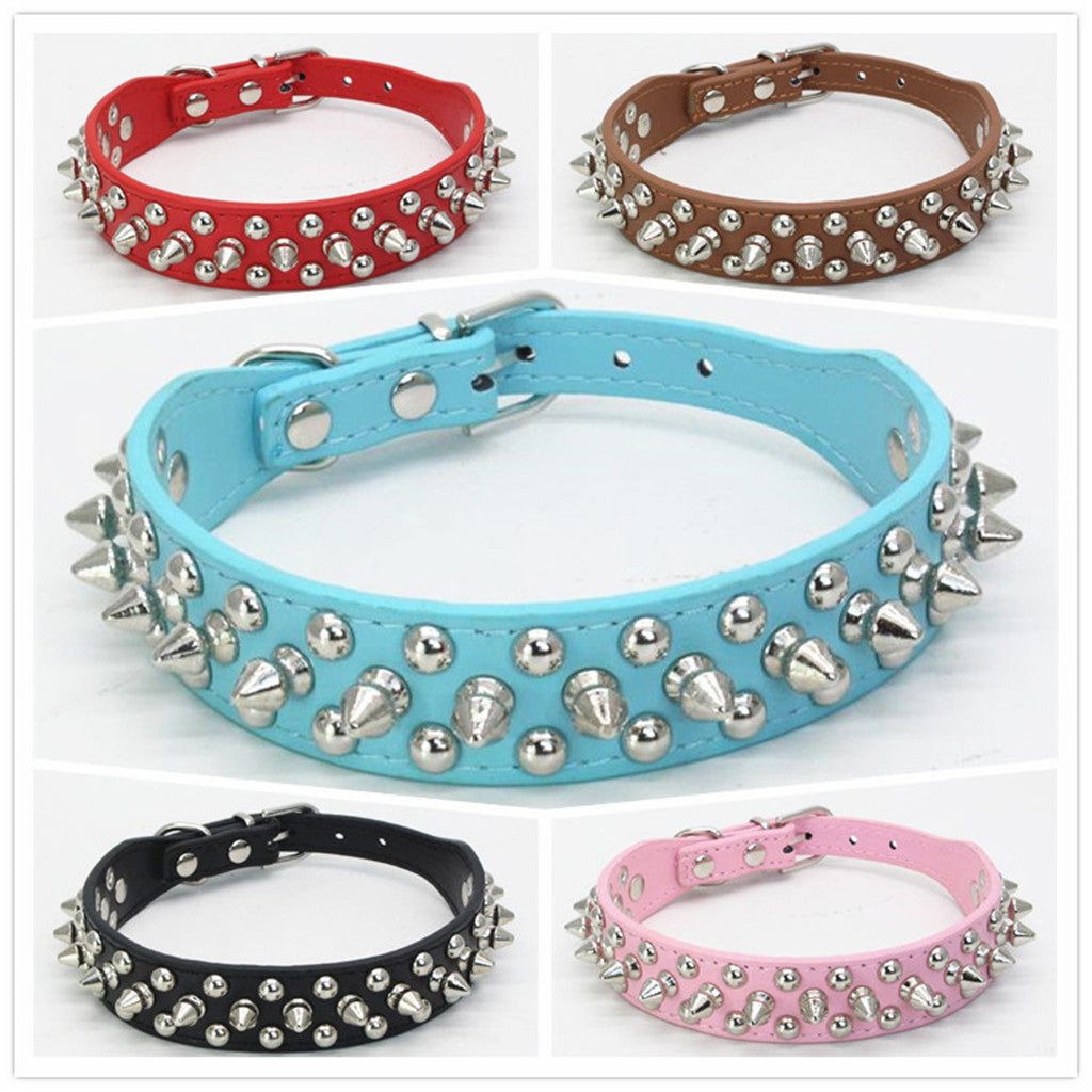 Adjustable PU Leather Rivet Pet Collar Puppy Dog Collar Neck Strap Black_L