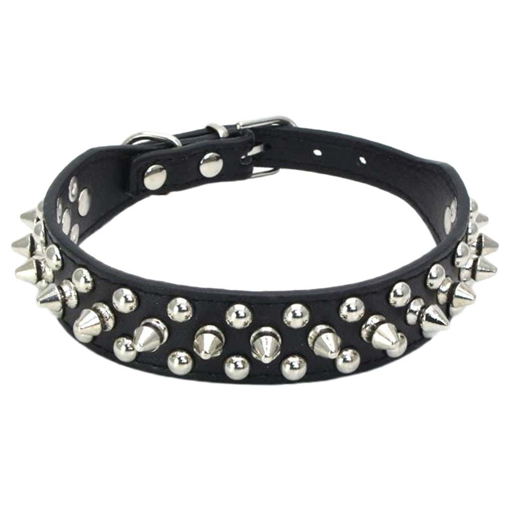 Adjustable PU Leather Rivet Pet Collar Puppy Dog Collar Neck Strap Black_L