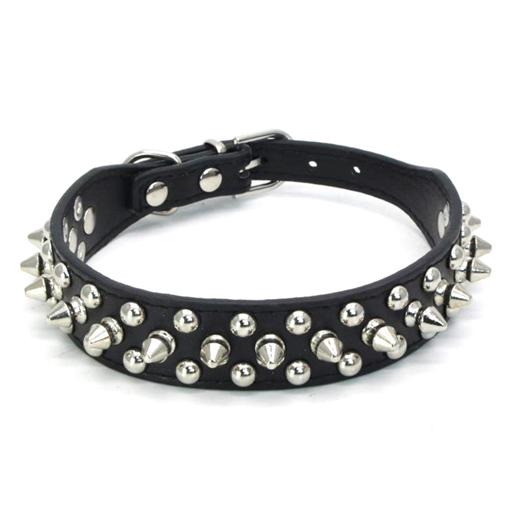 Adjustable PU Leather Rivet Pet Collar Puppy Dog Collar Neck Strap Black_L