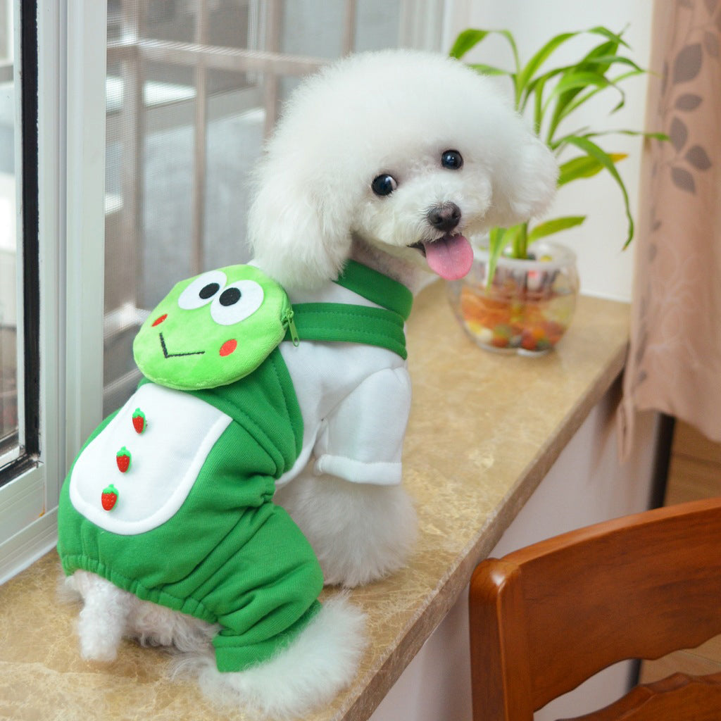 100% Cotton Soft Pet Dog Frog Design Jumpsuit Fancy Dress with Coin Pocket L