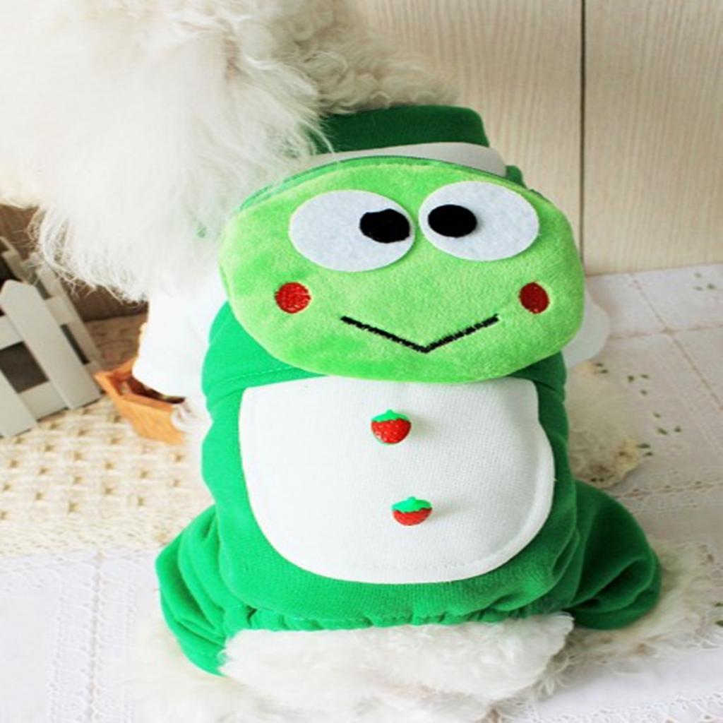 100% Cotton Soft Pet Dog Frog Design Jumpsuit Fancy Dress with Coin Pocket L