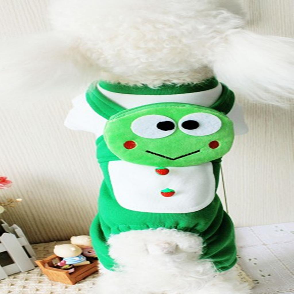 100% Cotton Soft Pet Dog Frog Design Jumpsuit Fancy Dress with Coin Pocket L