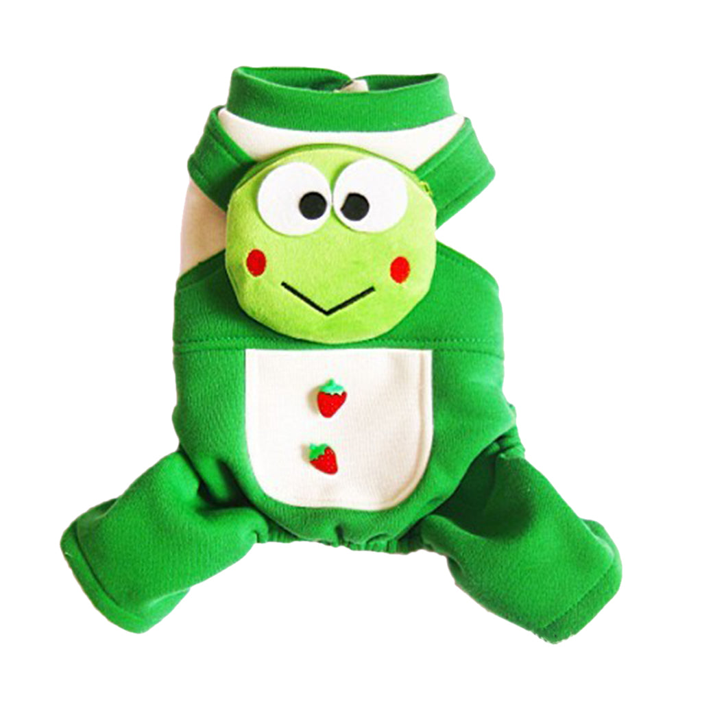 100% Cotton Soft Pet Dog Frog Design Jumpsuit Fancy Dress with Coin Pocket L