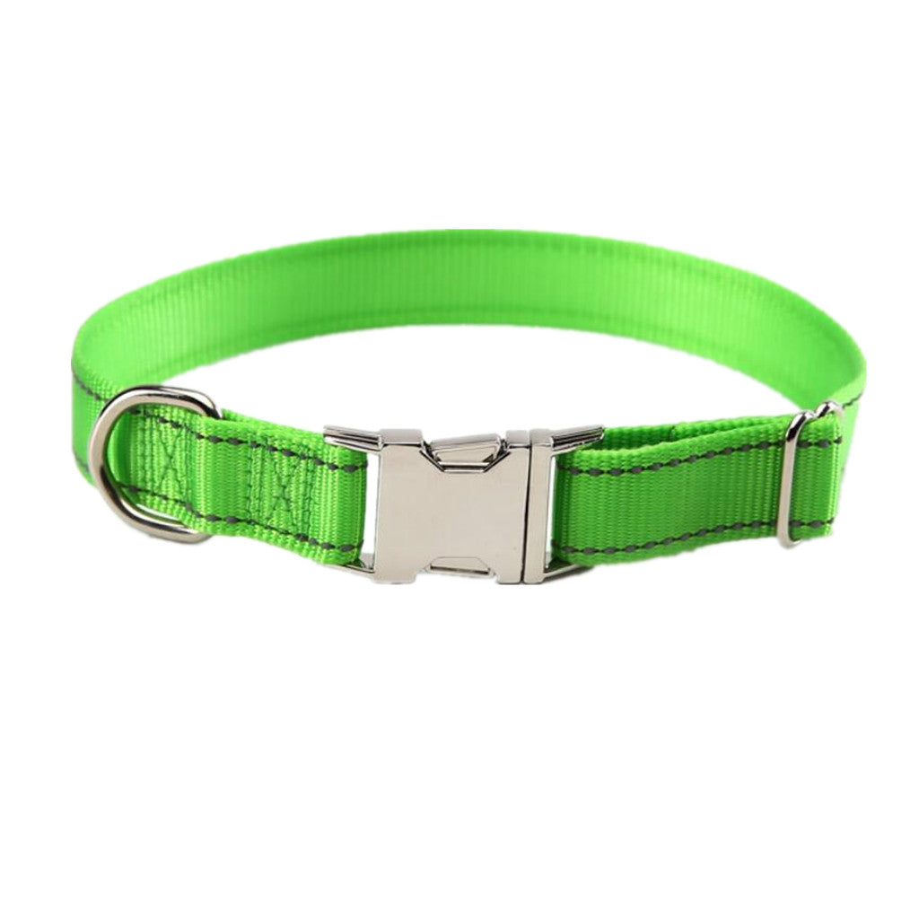 Adjustable and Reflective Pet Dog Cat Collar Puppy Neck Buckle Strap M Green
