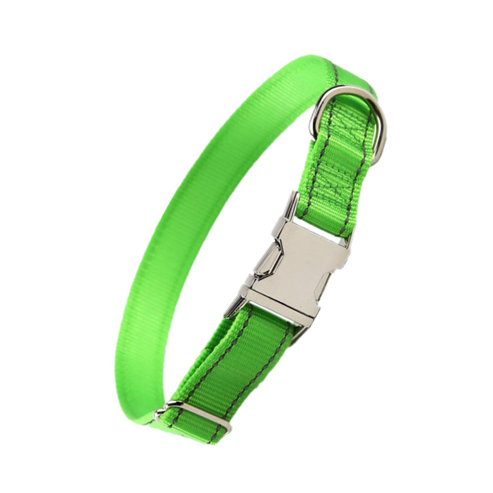 Adjustable and Reflective Pet Dog Cat Collar Puppy Neck Buckle Strap M Green