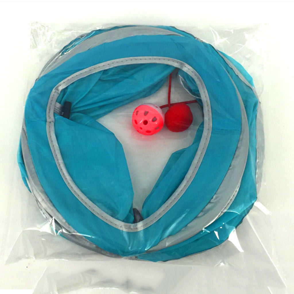 Collapsible Cat Tunnel Stripe Button Connection Two Suspend Balls  Blue