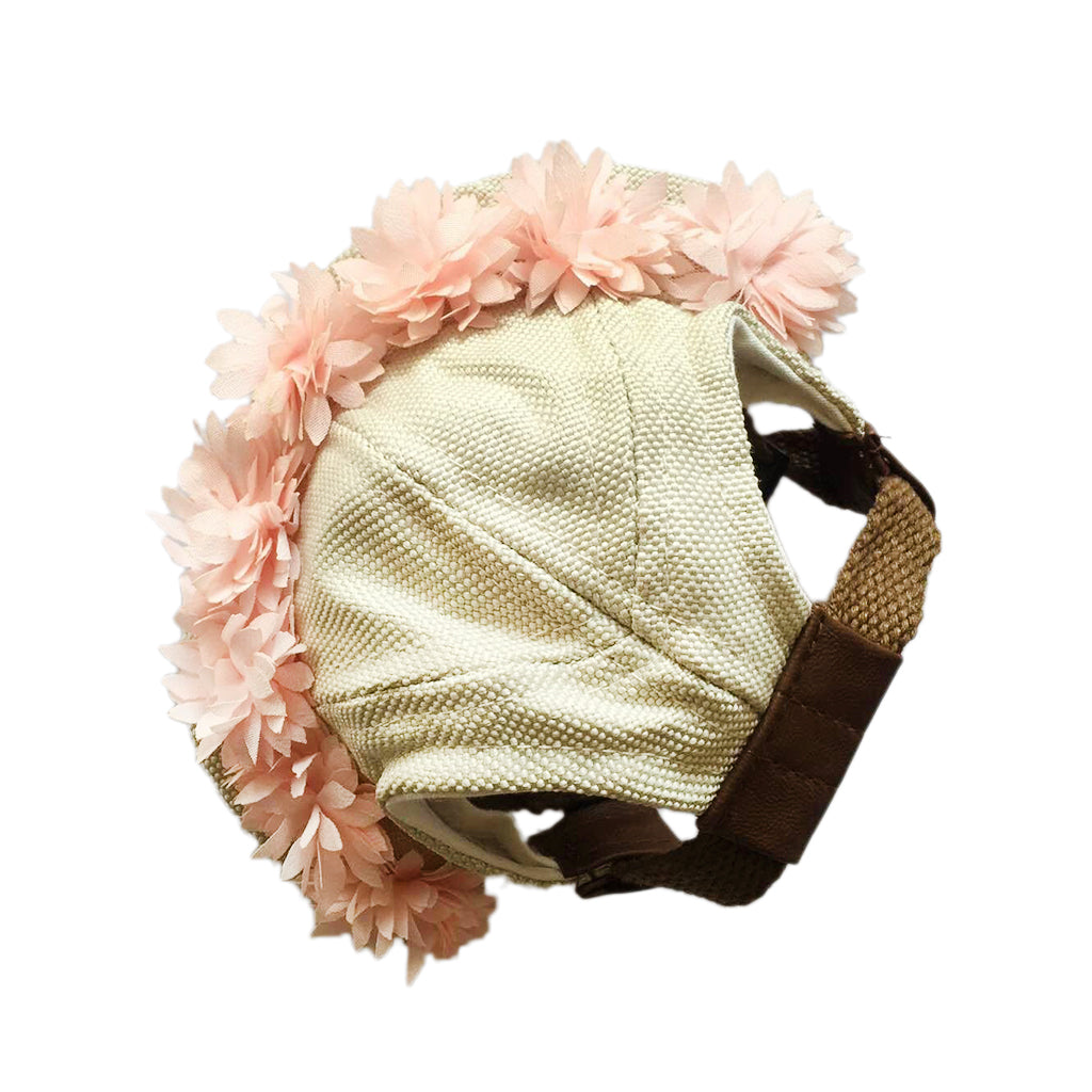 Adjustable Round Pet Hat Dog Puppy Cap Bucket Hat Sunbonnet L Pink Flowers