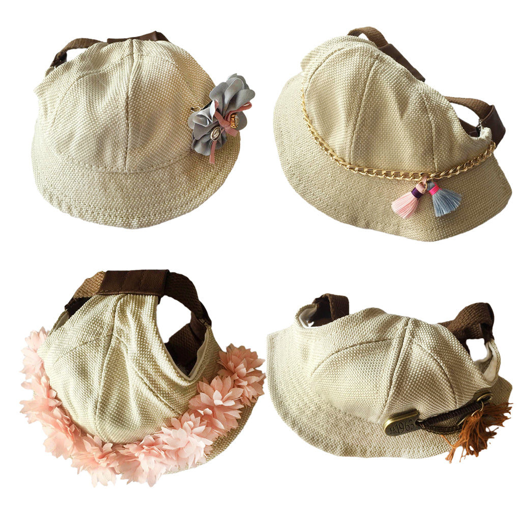 Adjustable Round Pet Hat Dog Puppy Cap Bucket Hat Sunbonnet L Pink Flowers