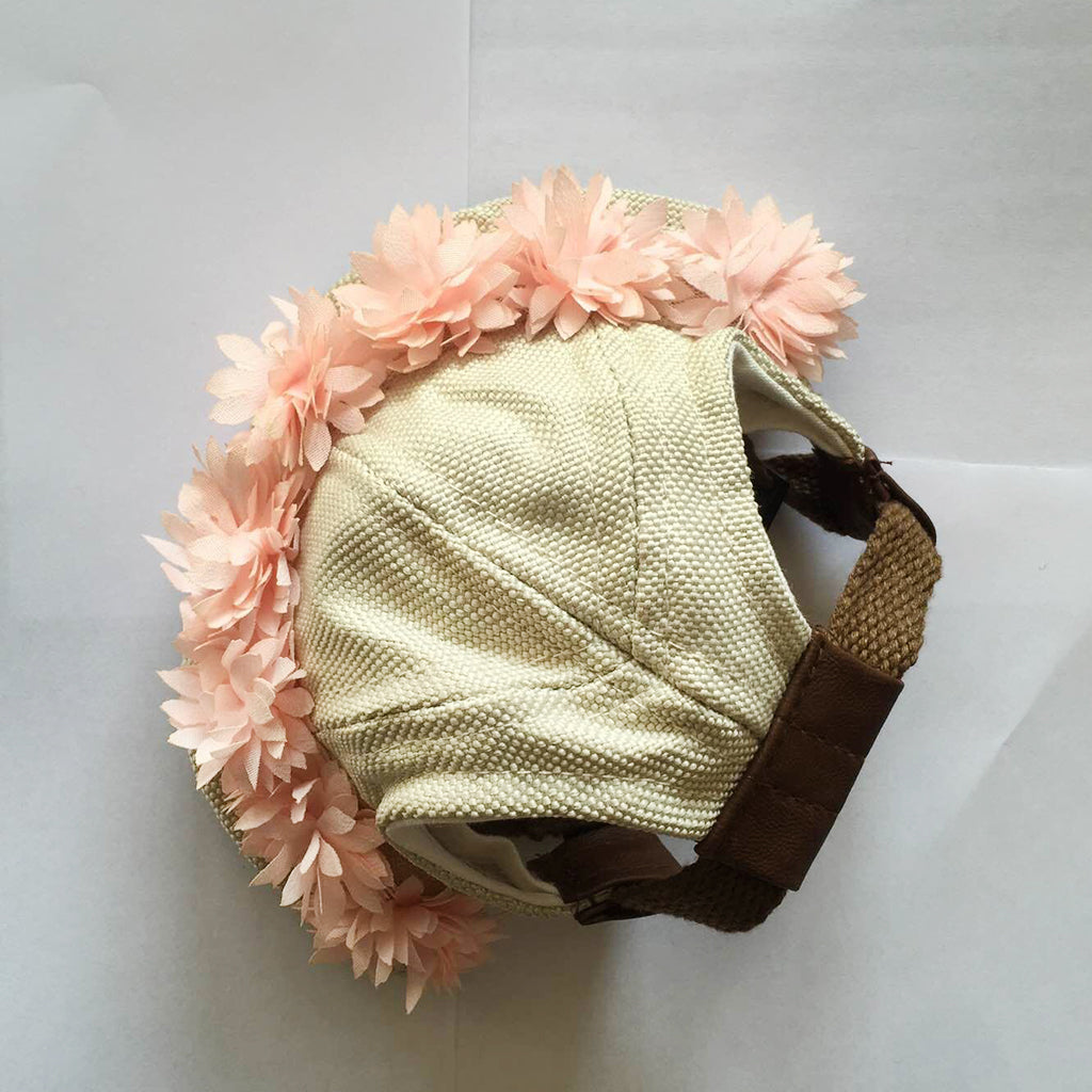 Adjustable Round Pet Hat Dog Puppy Cap Bucket Hat Sunbonnet L Pink Flowers