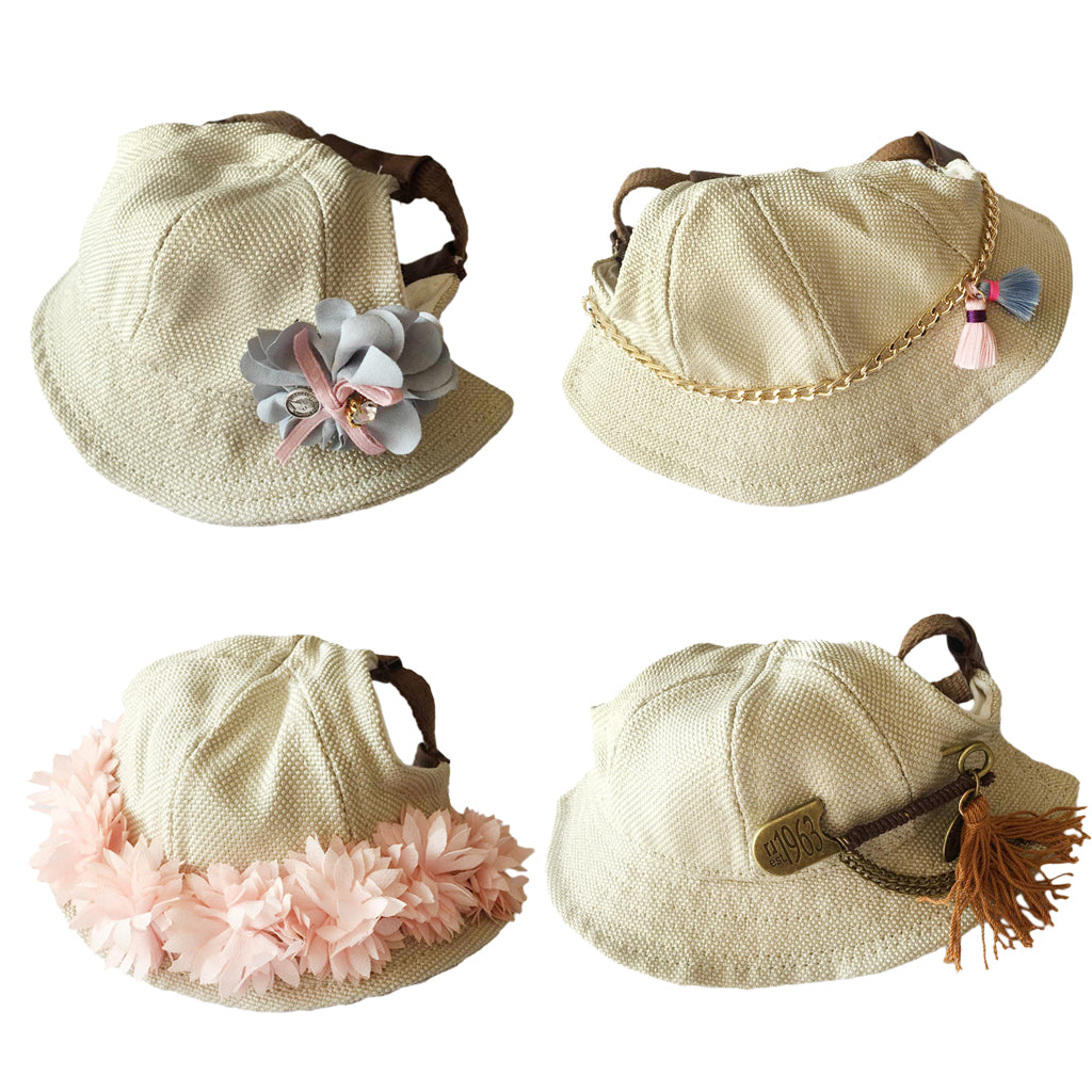 Adjustable Round Pet Hat Dog Puppy Cap Bucket Hat Sunbonnet L Pink Flowers