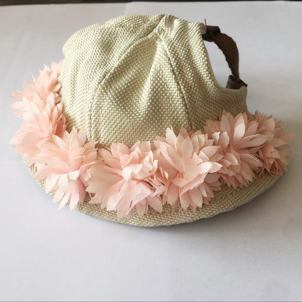 Adjustable Round Pet Hat Dog Puppy Cap Bucket Hat Sunbonnet L Pink Flowers