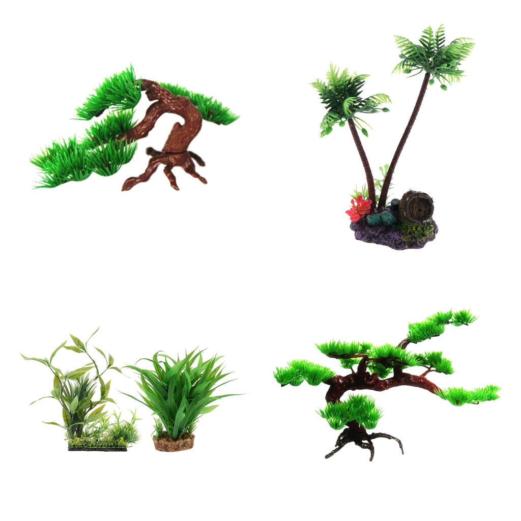 Artificial Plant Plastic Green Pine Tree for Aquarium Fish Tank Decoration L