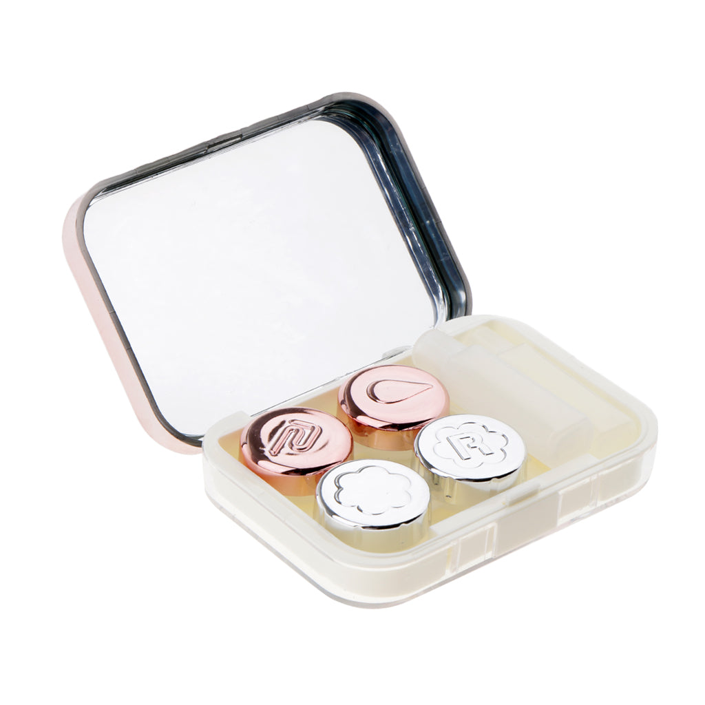 Contacts Lens Case Kit Mirror with Bottle tweezers Container Holder Pink