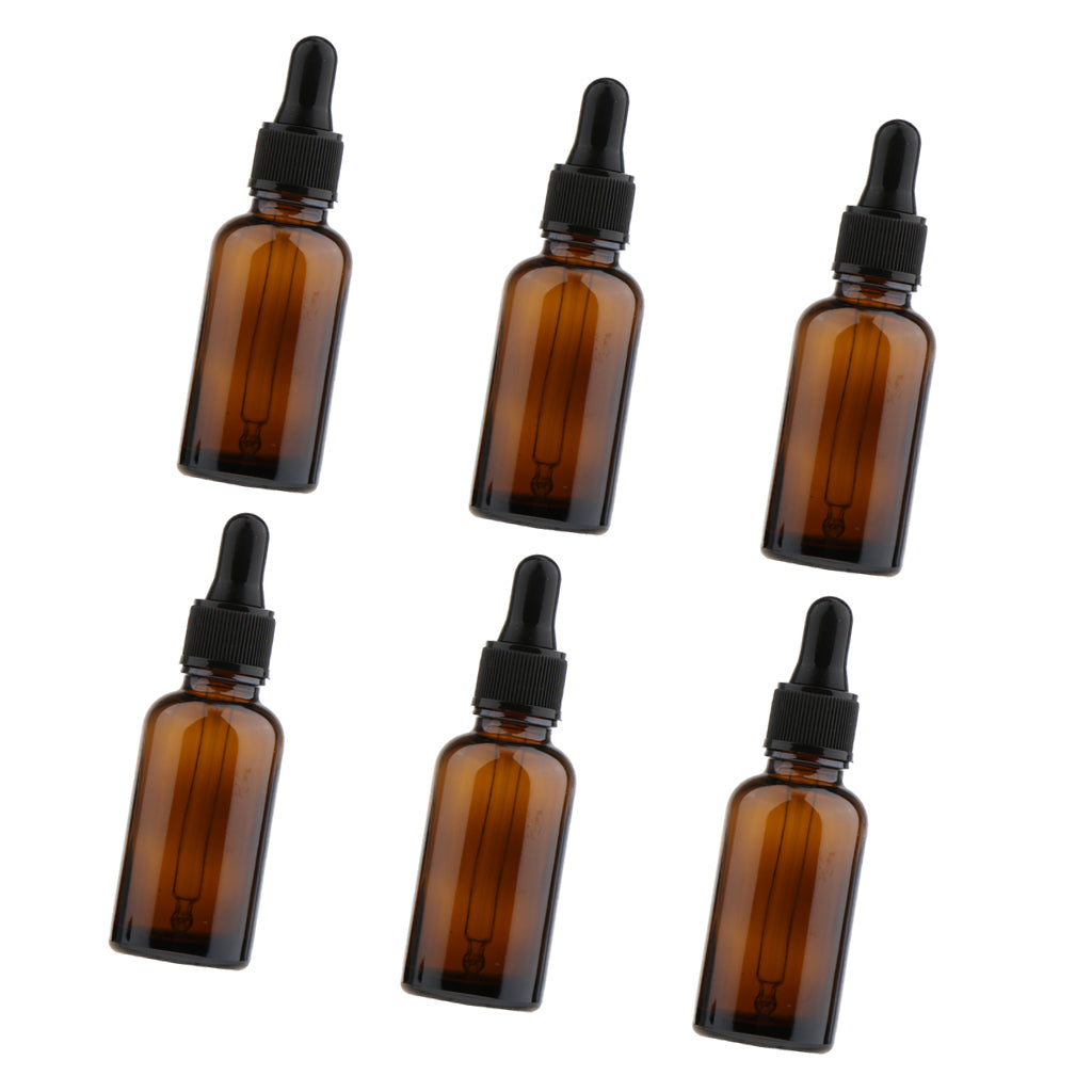 6 Empty Glass Refill Eye Dropper Bottles Essential Oil Perfume Pipette Vials 30ml