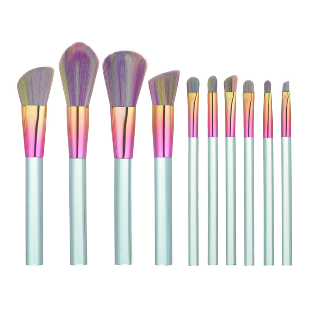 10Pieces Kabuki Makeup Brushes Set Powder Foundation Blush Comestic+Bag Blue