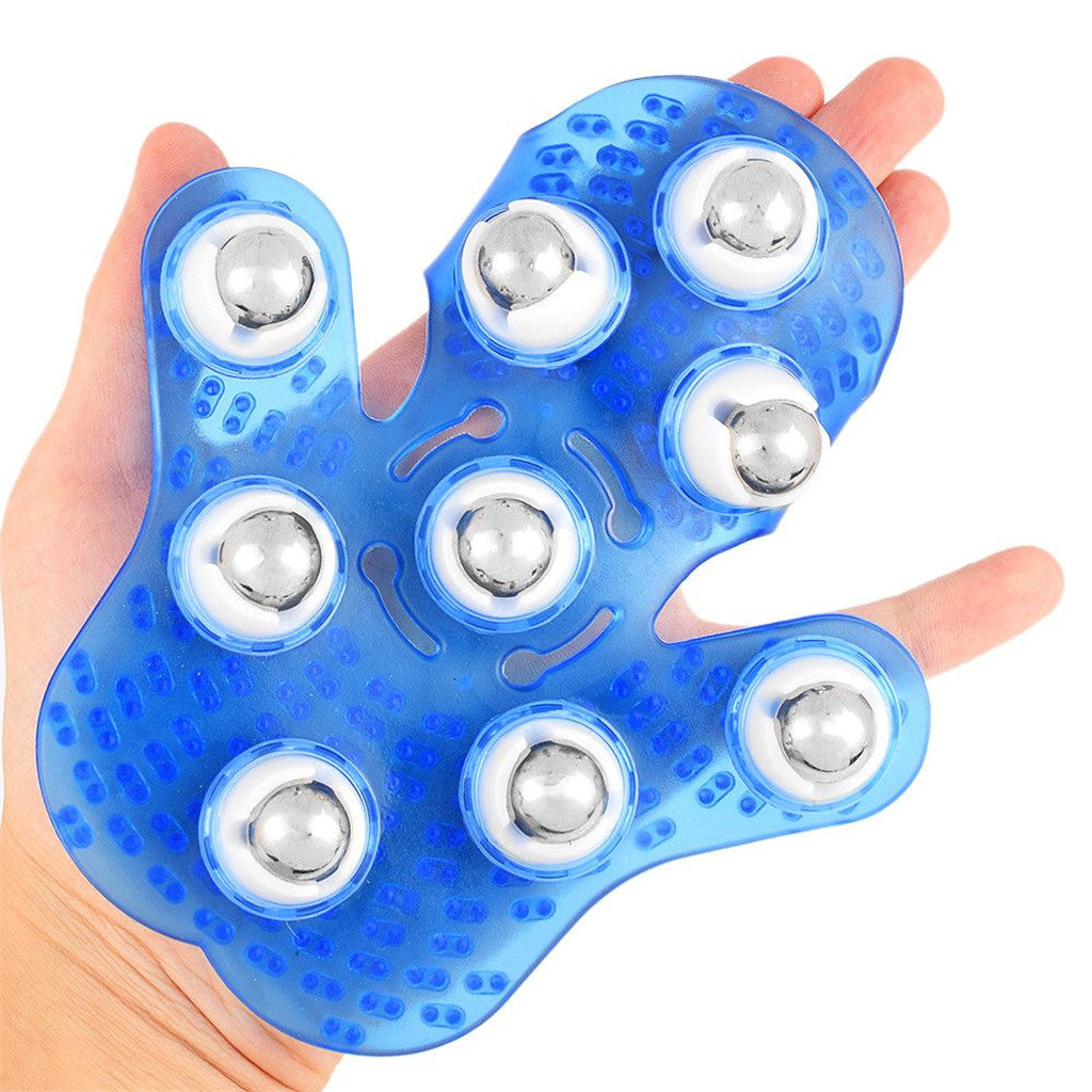 Palm 9 Balls Body Massager Massage Glove Hand Held Stress Tension Relief Blue