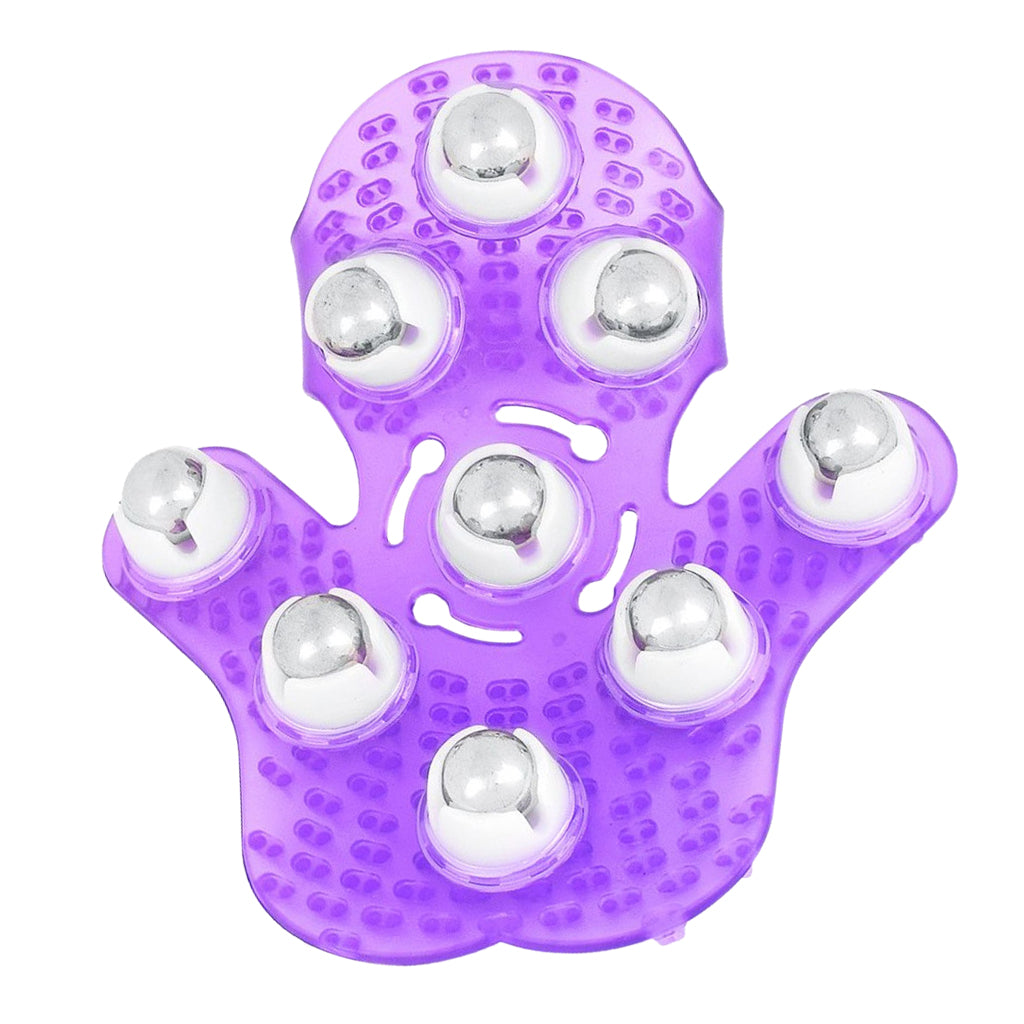 Palm 9 Balls Body Massager Massage Glove Hand Held Stress Tension Relief Purple