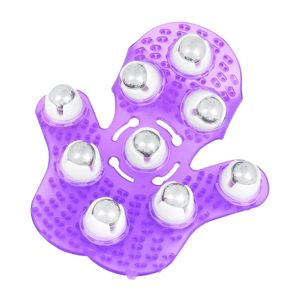 Palm 9 Balls Body Massager Massage Glove Hand Held Stress Tension Relief Purple