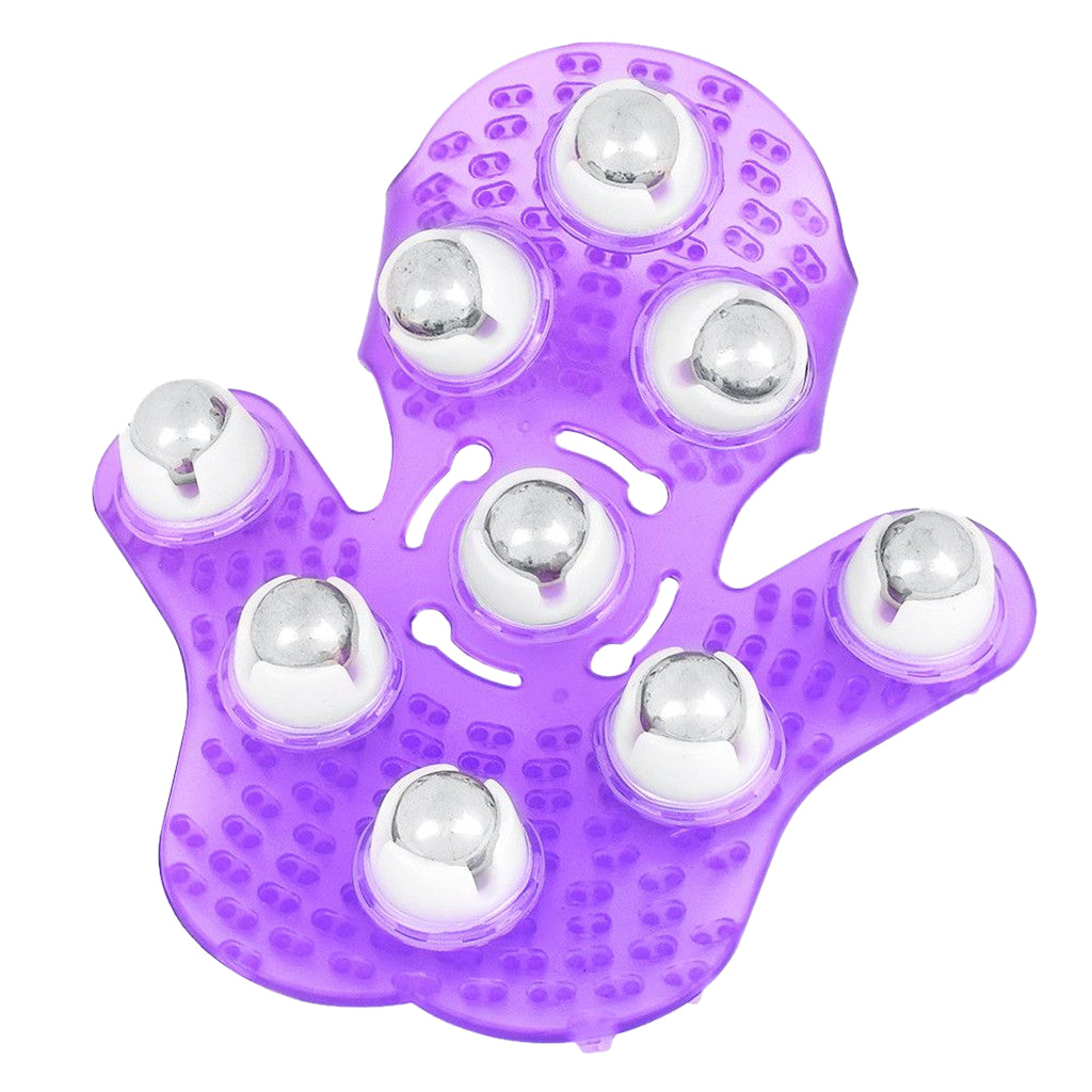 Palm 9 Balls Body Massager Massage Glove Hand Held Stress Tension Relief Purple