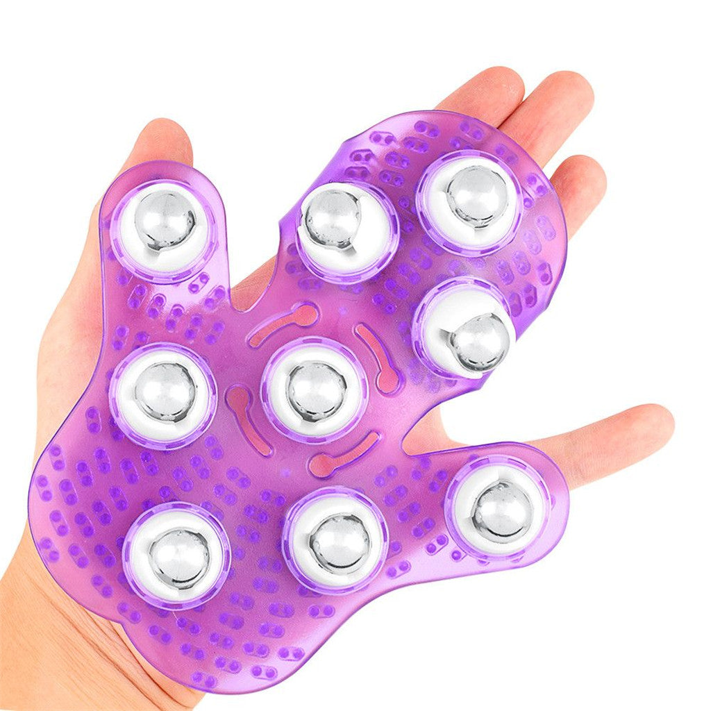 Palm 9 Balls Body Massager Massage Glove Hand Held Stress Tension Relief Purple