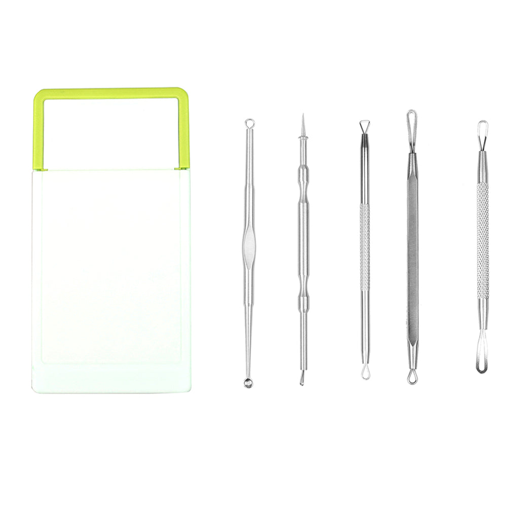 5Pieces Steel Blackhead Pimple Blemish Extractor Remover Tool Set Kit Green