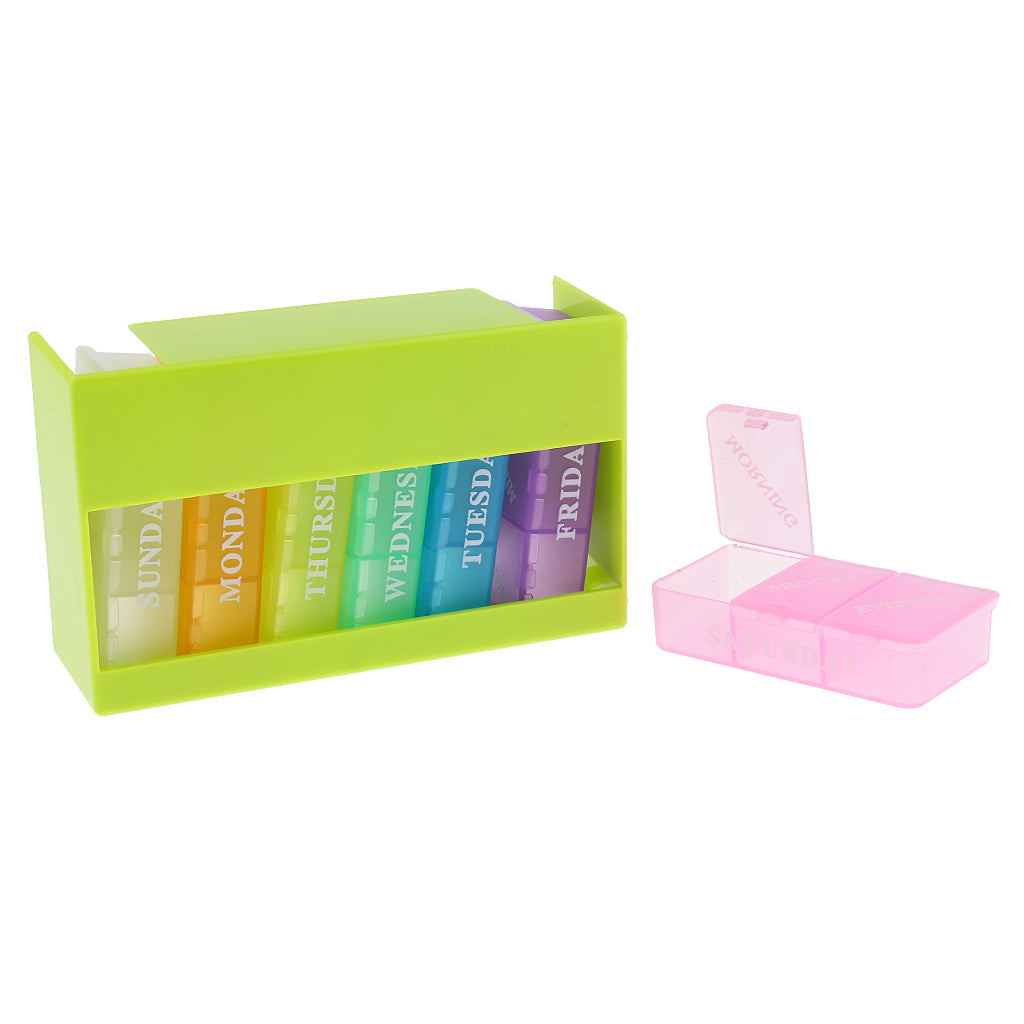 Portable 7 Day Weekly Pill Box Medicine Storage Tablet Organizer Case Green