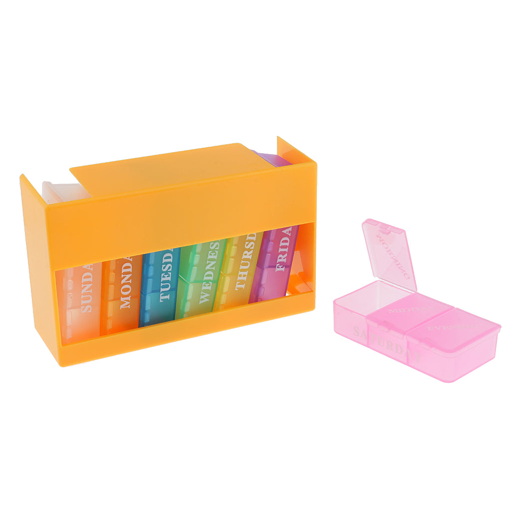 Portable 7 Day Weekly Pill Box Medicine Storage Tablet Organizer Case Yellow