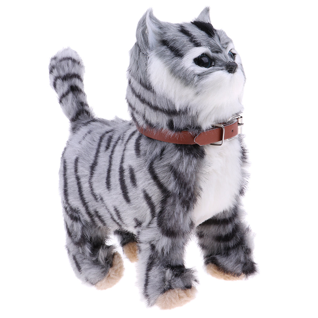 Electronic Plush Cat Toys Stuffed Toys Walking Cat Meow Toys Kids Toy Grey