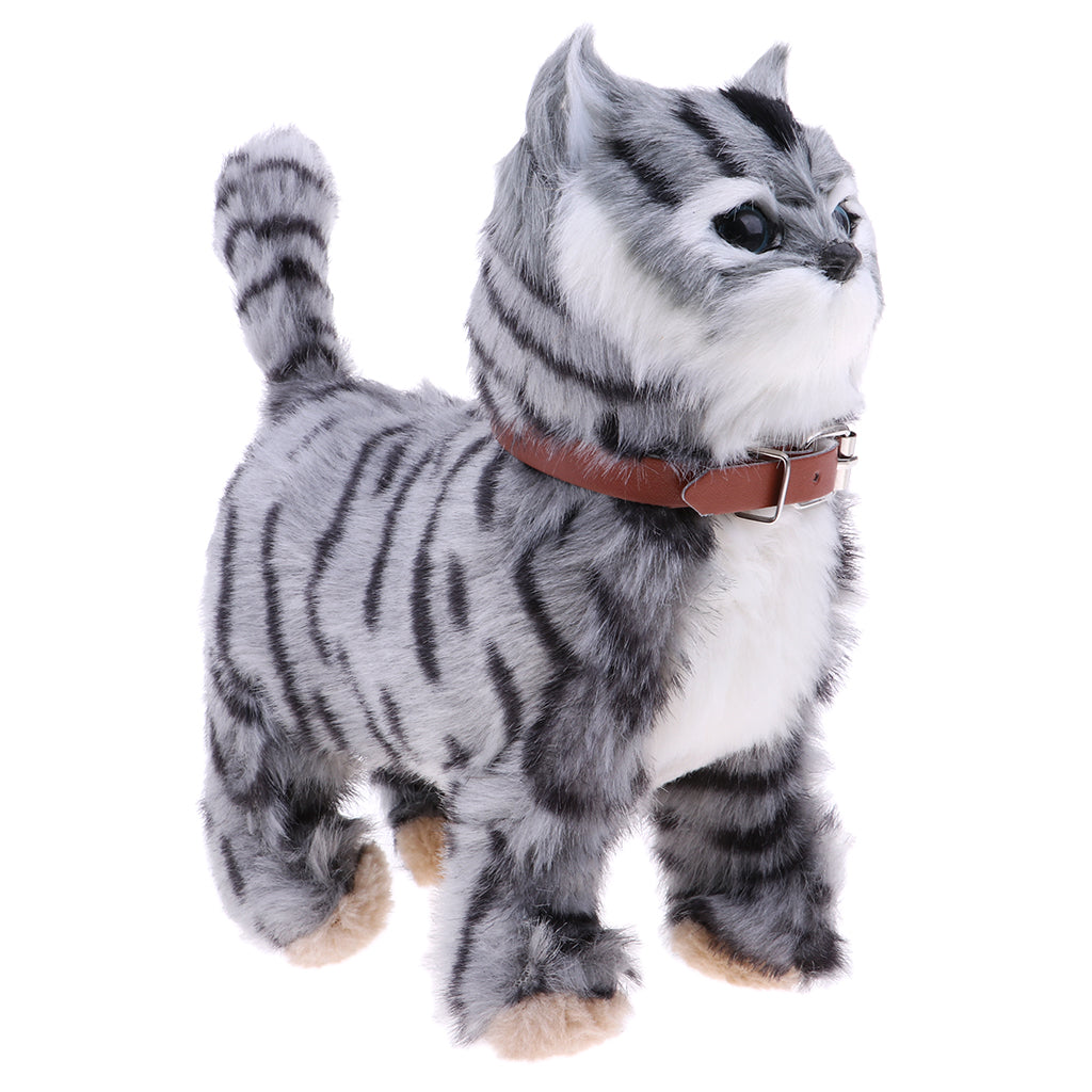 Electronic Plush Cat Toys Stuffed Toys Walking Cat Meow Toys Kids Toy Grey